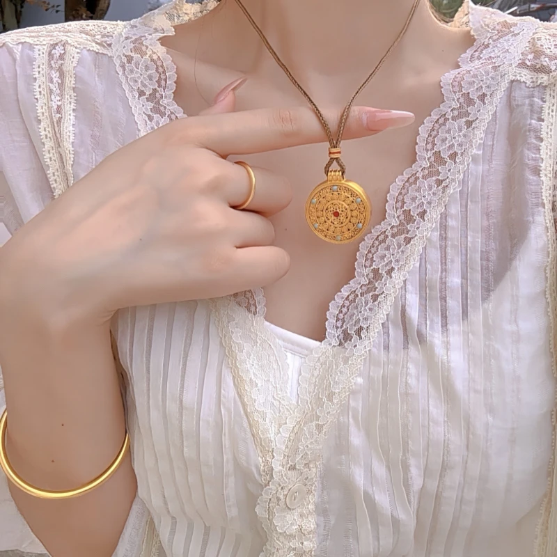 非金属布艺项链 新中式花丝八宝罗盘项链