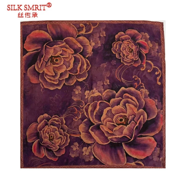 香云纱花萝桑蚕丝手工卷边中方巾65cm*65cm