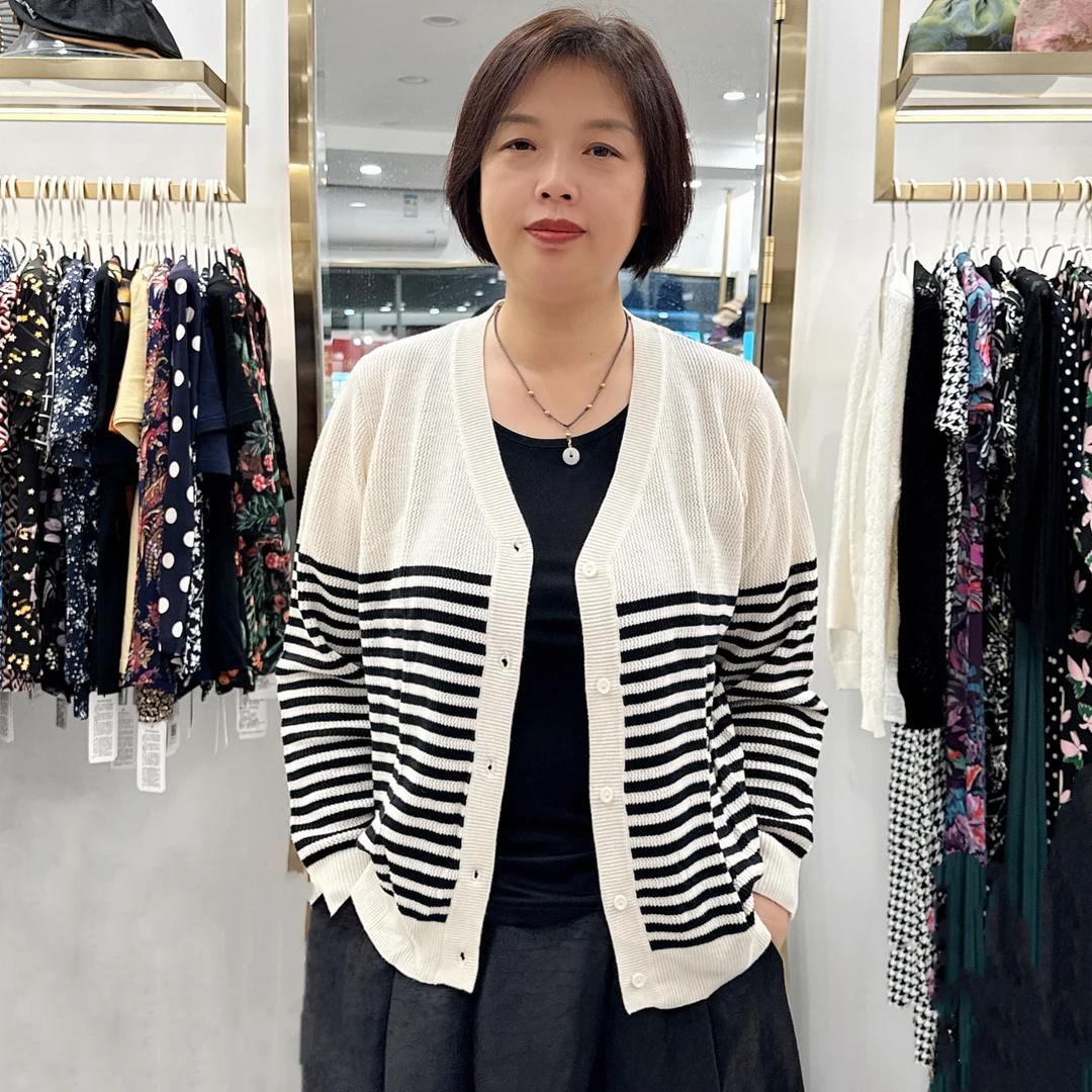 润泽丝绸 绢丝条纹开衫