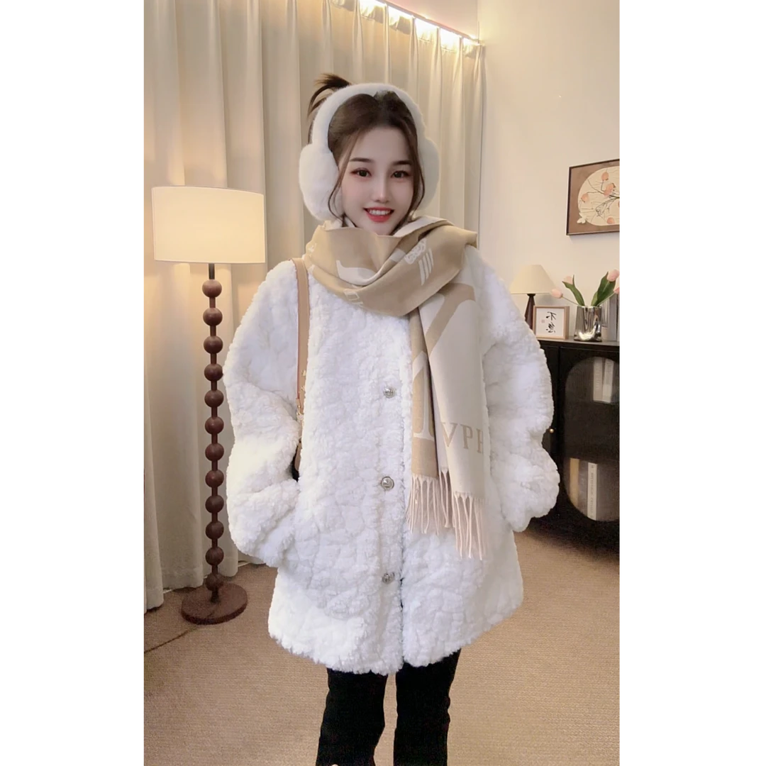 2024新款时尚百搭秋冬中长云朵毛毛外套女士网红