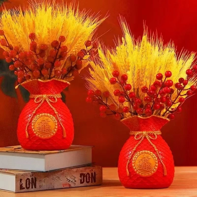 福袋插花客厅玄关电视柜摆件花瓶发财果黄金麦穗乔迁开业喜庆礼品