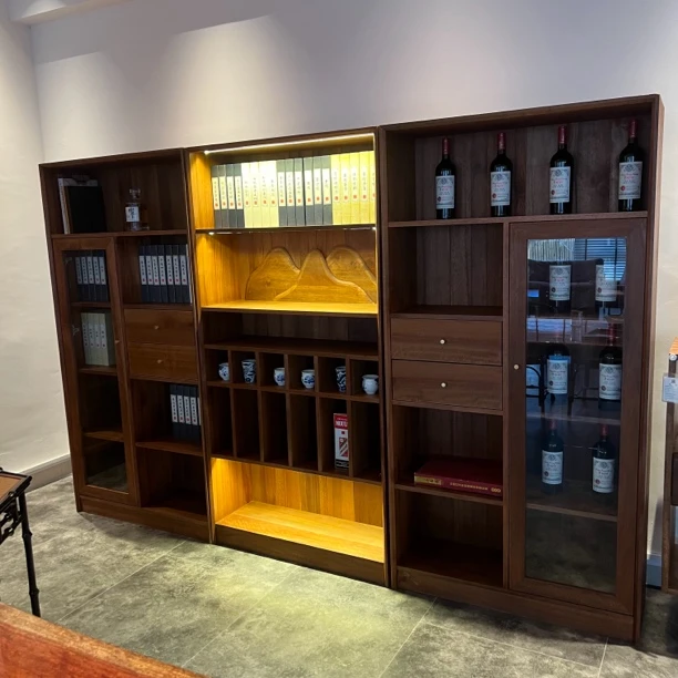 捡漏178*270新中式实木柜酒柜书柜办公柜组合柜书房简约置物客厅