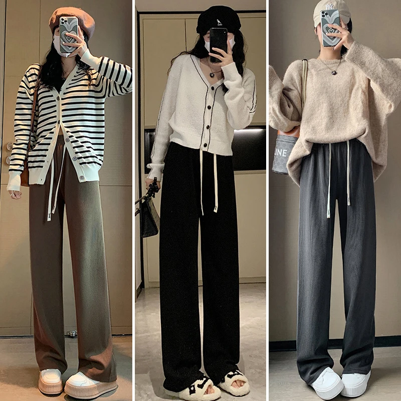 秋冬福利】暖宝宝加绒阔腿裤女小个子高腰垂感宽松拖地长休闲裤
