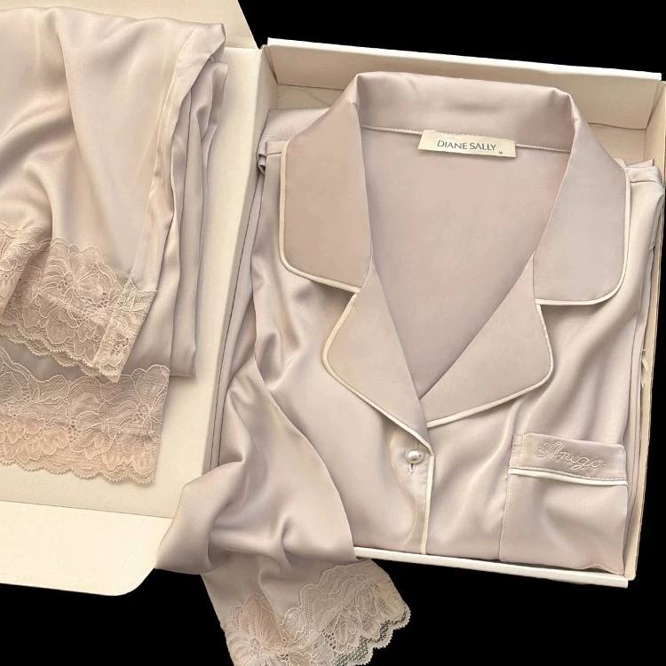 【长袖款】冰丝睡衣女秋季长袖长裤套装可外穿家居服睡衣女士春秋