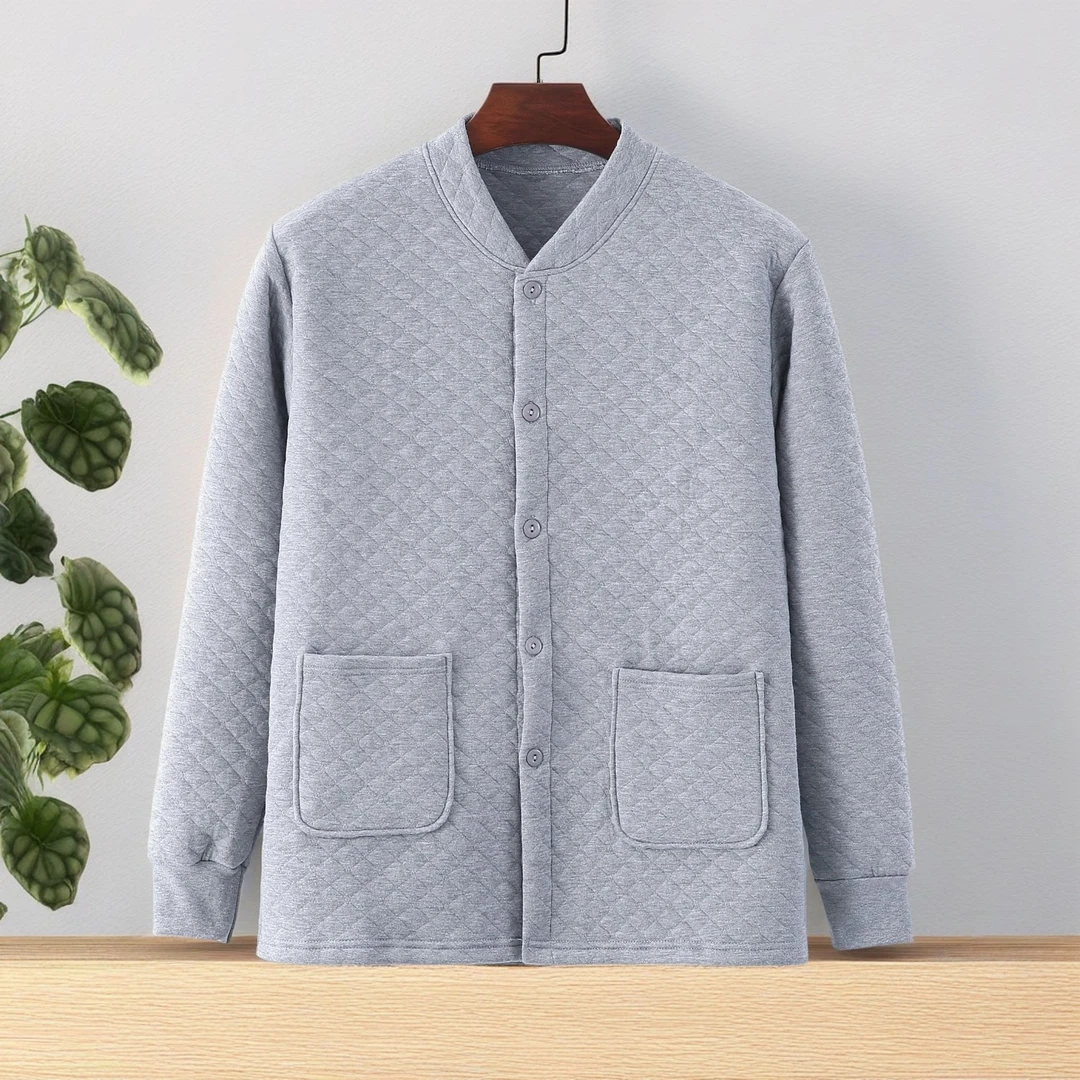 【男士三层夹棉保暖】开衫保暖内衣秋季爸爸上衣大码加厚秋衣冬宽松