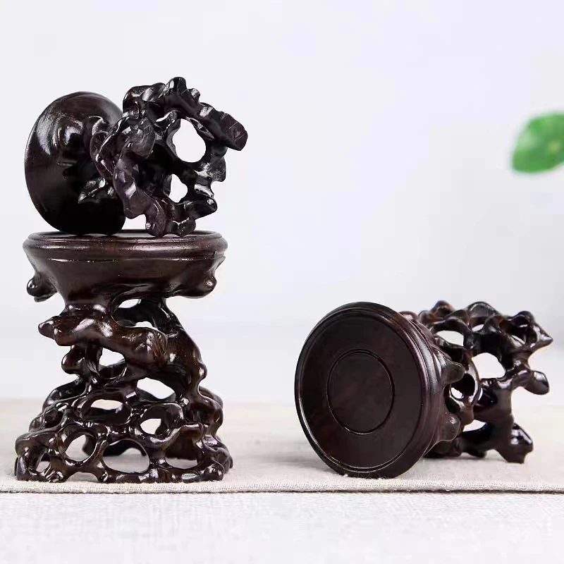 黑檀木摆件底座实木质镂空雕刻工艺品茶壶石头奇石底座木托架加高