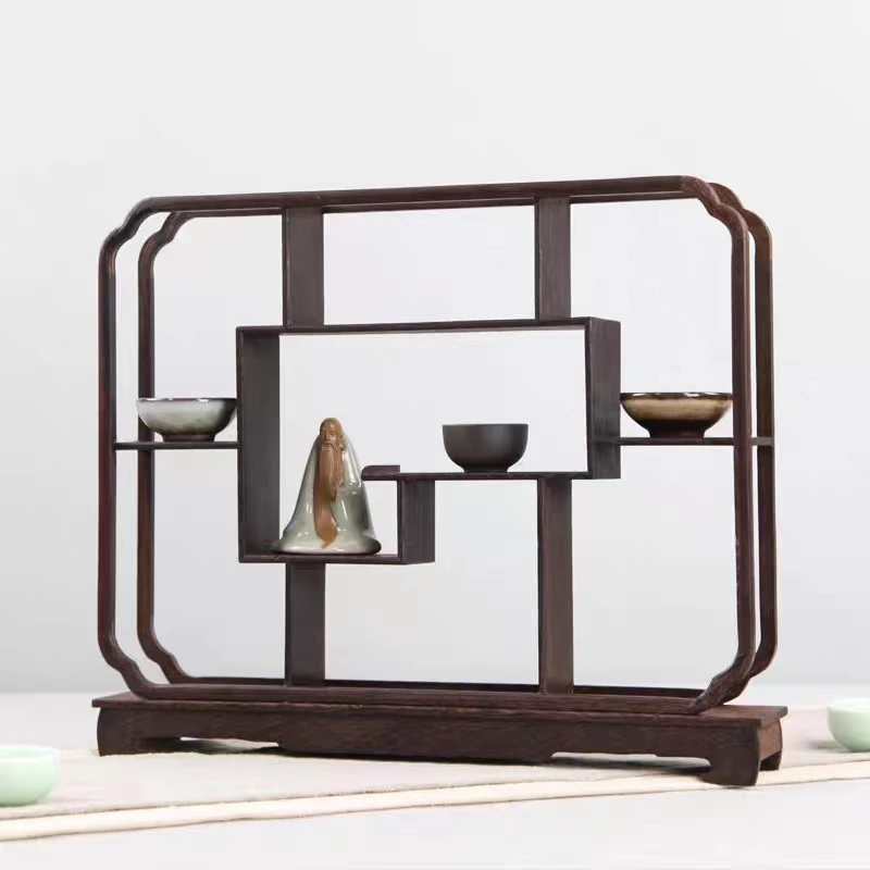 鸡翅木博古架小型实木多宝阁摆件底座茶壶架红木中式展示架博物架