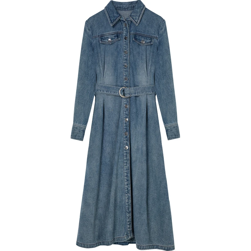 H·GENTEEL荷高金属色扣长款牛仔衬衫连衣裙GUD42750767