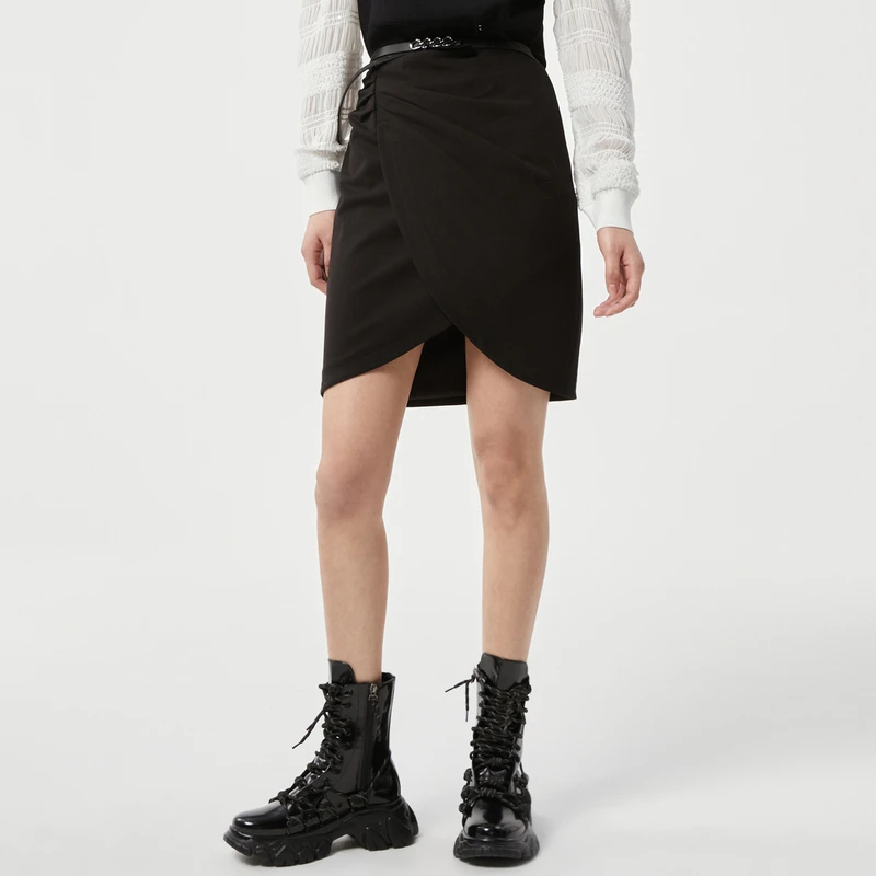 H·GENTEEL荷高秋新品引流款酷感花苞造型半裙GUC3Q700648-1