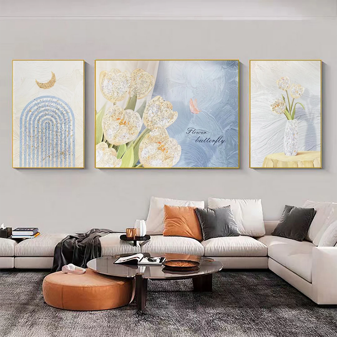 C 08 郁金香奶油风沙发装饰挂画铝合金晶瓷带钻装饰画