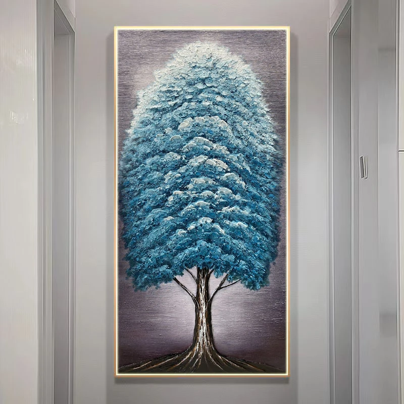 XG 608 墨绿发财树手绘油画玄关装饰画玄关落地画80/160