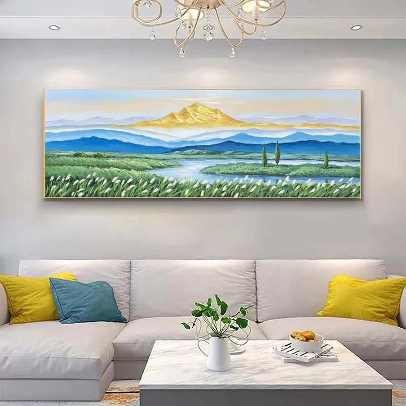 SF 138 青山绿水高级客厅手绘油画装饰画客厅单联画沙发轻奢背
