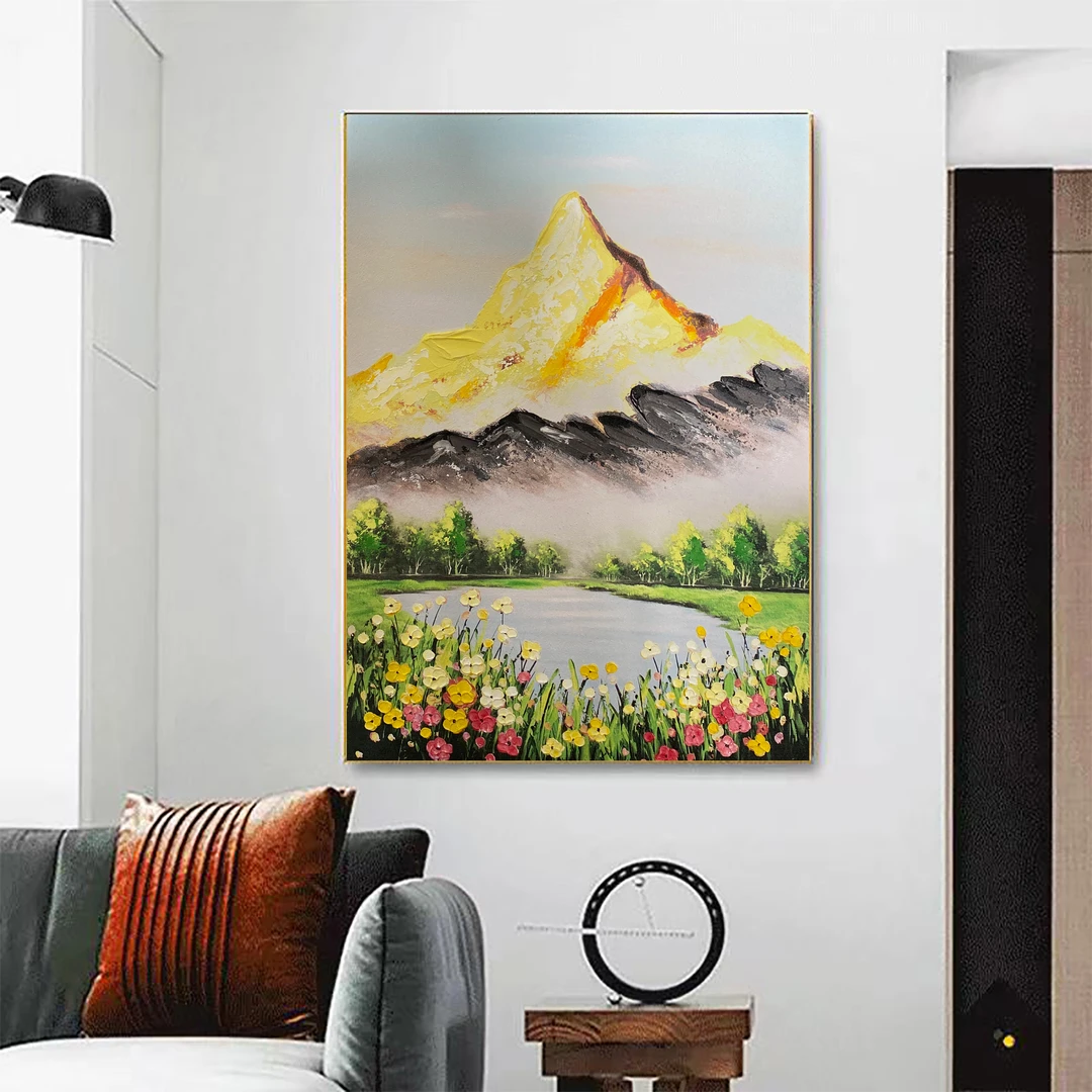 XG 646日照金山现代轻奢客厅玄关装饰画手工油画沙发墙