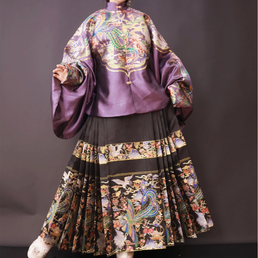 凤凰于飞 原创仿妆花缎面4.5米摆6对褶明制汉服女 明制汉服国风