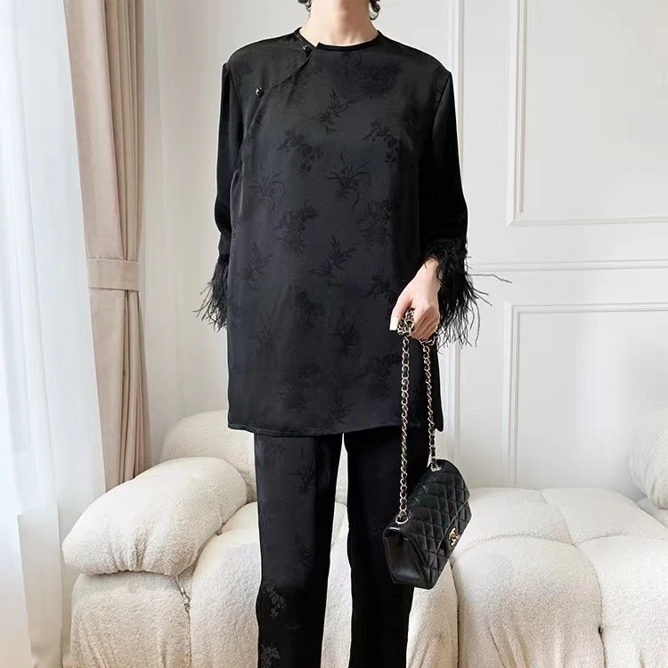 夏季中式醋酸高端圆领衬衫