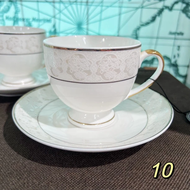 【咖啡杯碟2套10】220ml咖啡杯碟喝水杯茶杯骨瓷杯  出口外贸骨瓷