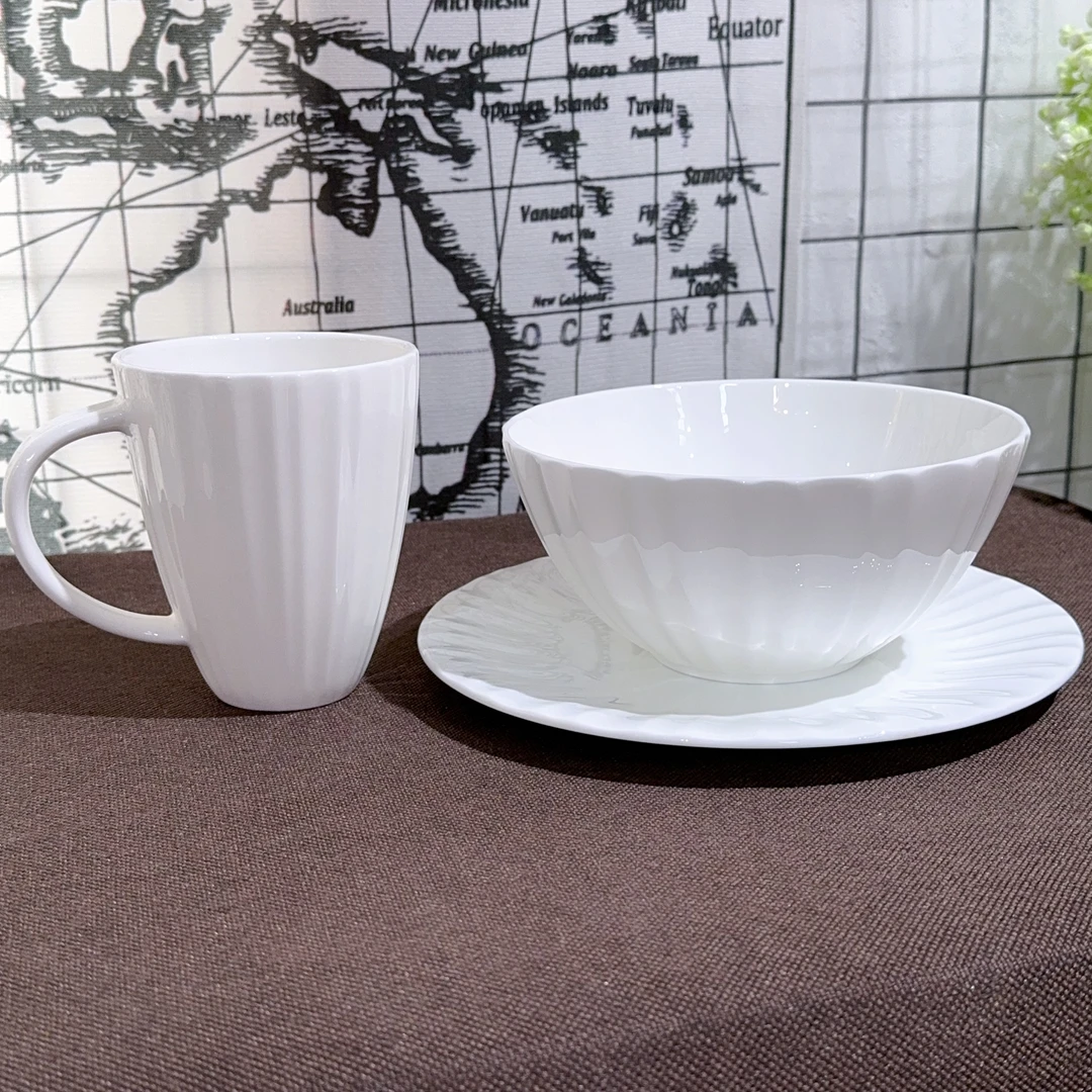 【高骨竖纹】45%骨瓷纯白色餐具碗盘家用简约纯白白瓷微波炉轻奢