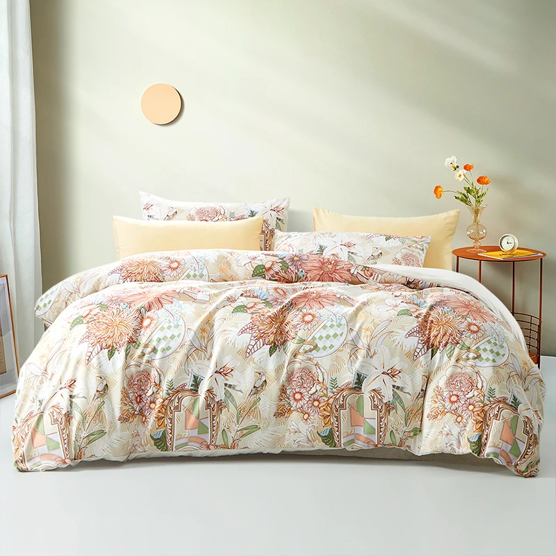 富安娜家纺全涤磨毛清新印花学生宿舍床上三/四套件床单被套床品