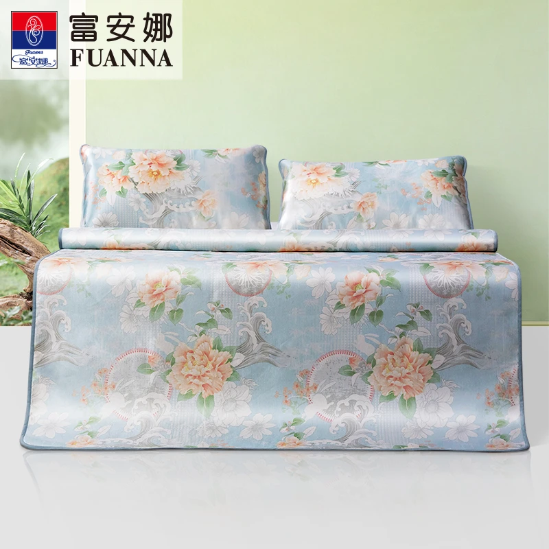 富安娜家纺夏季清凉600D粗丝冰丝印花席凉而不冰耐磨耐用清凉席子