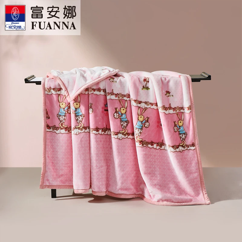 富安娜家纺原创卡通风印花亲肤双层拉舍尔毯加厚保暖盖毯午休毯子