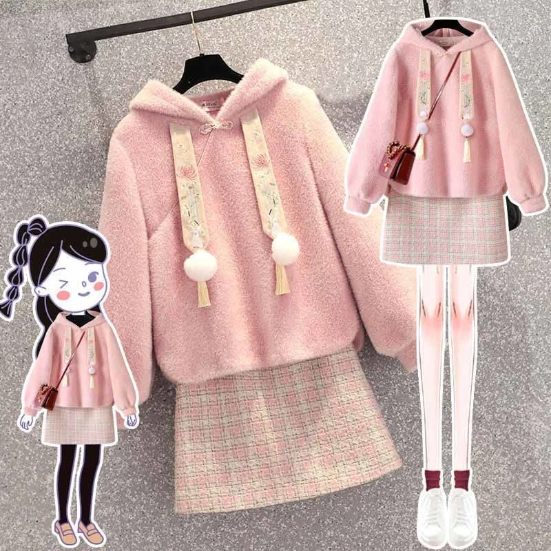 女童新款秋冬季套装中大童拜年服秋冬儿童加绒加厚两件套洋气女孩