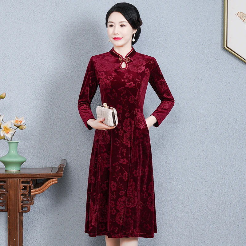 结婚宴礼服妈妈春装连衣裙洋气时尚喜婆婆中老年女装春秋高贵旗袍