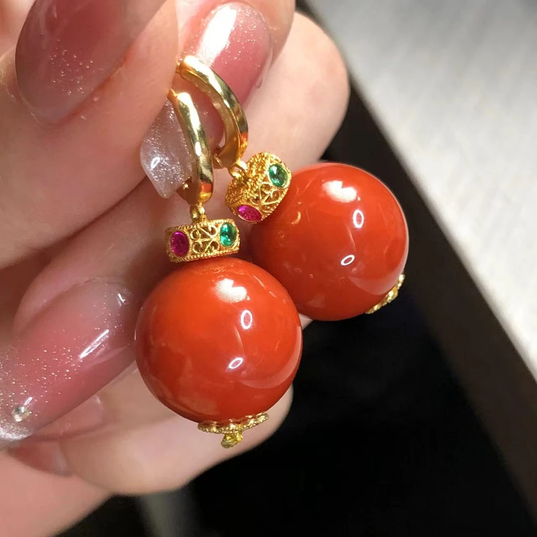 【艳姐珠宝】S925银南红圆珠耳坠(耳扣款)/19608(多样性发货发1对)