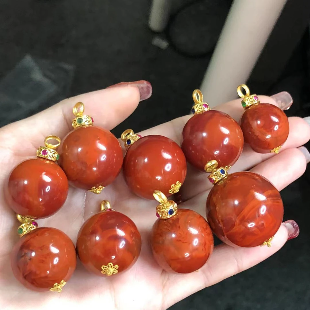 【艳姐珠宝】18K金南红大单珠吊坠(1个)19559(多样性发货发1颗)