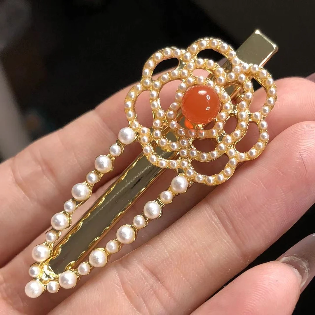 【艳姐珠宝】南红发夹（山茶花款二）-19602