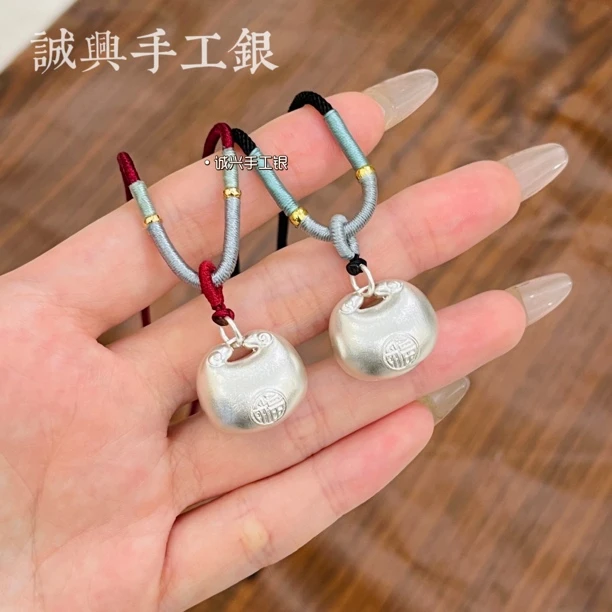 吊坠足银 足银999古法大胖福银坨坨情侣素款送礼纯手工足银吊坠