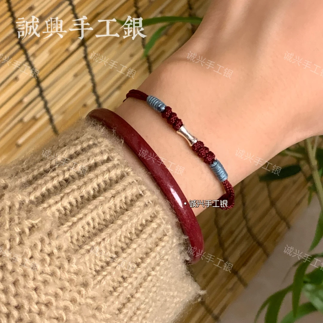925银银制品 纯银925小竹节手绳节节高升百搭手工纯银手绳