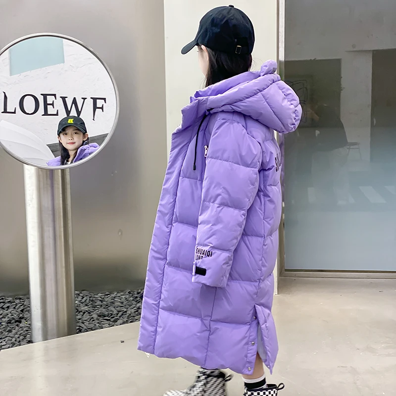 儿童羽绒服女童加长款过膝2023新款中大童装小女孩冬季加厚外套