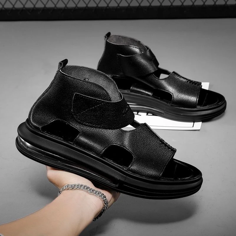 气垫男士凉鞋2025夏季新款百搭休闲时尚厚底沙滩鞋增高镂空男凉鞋