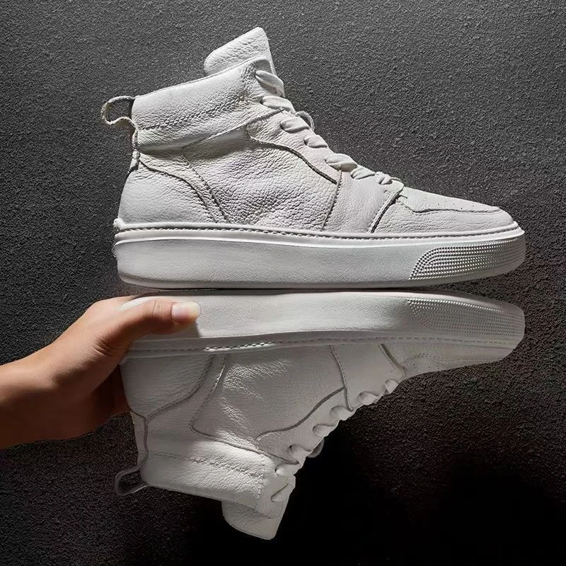 男鞋时尚百搭加绒高帮鞋2025新款韩版潮鞋小白鞋男士休闲真皮板鞋