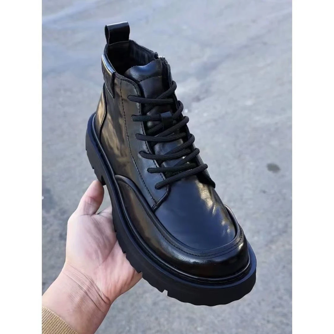 男士马丁靴2024新款头层牛皮高帮工装靴厚底黑色正宗男士马丁靴