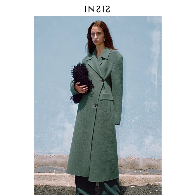 INSIS FEMME微收腰宽搭门翻领大衣女2022年冬季新款100%羊毛毛呢
