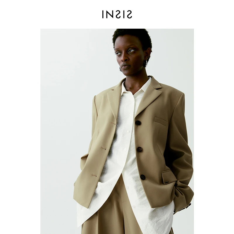 INSIS FEMME知识分子精纺羊毛重手工秋季新品挺括平驳领西装外套