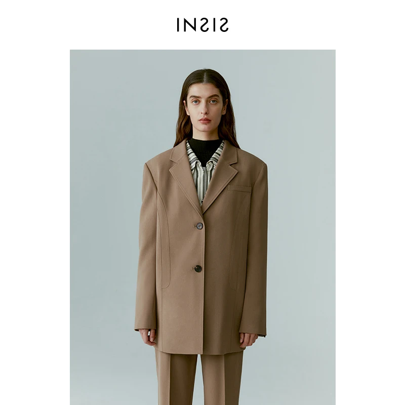 INSIS FEMME箱型复古基础款西装女23春季新款醋酸麻面肌理感外套