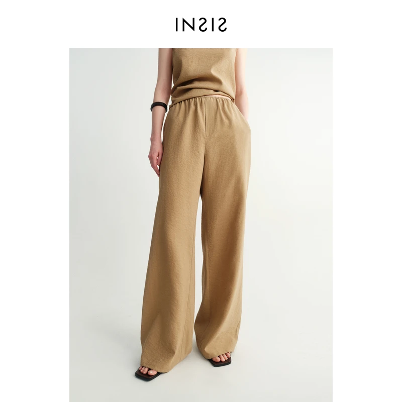 INSISFEMME砂洗度假干丝轻奢真丝直筒空气感长裤女FN24212211