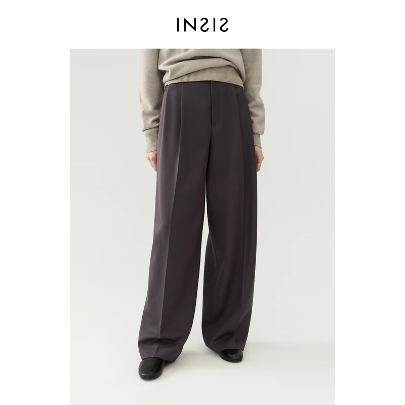 INSIS FEMME2024秋冬精纺双褶裤微收脚口长裤女FN24412203