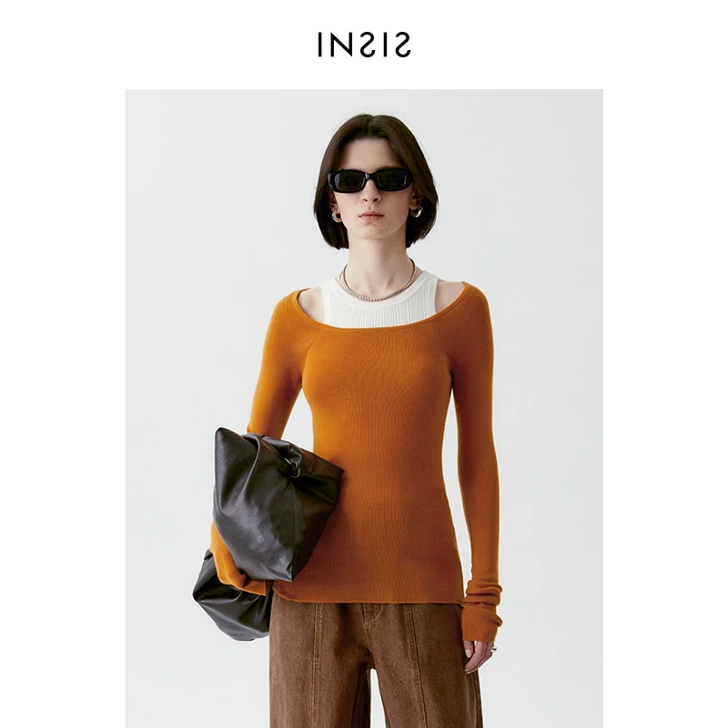 INSIS FEMME裸感云衫可机洗18针大圆领羊毛基础针织打底衫早秋新