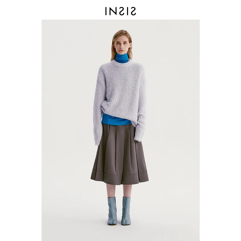 INSIS FEMME百搭基础圆领特种纱毛衣女2022年秋季新款羽毛纱毛衫