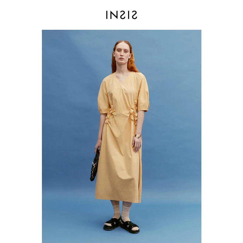 INSIS FEMME日本工艺PIMA匹马棉2023夏季新品云朵袖连衣裙