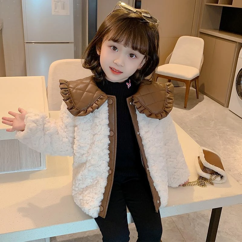 女童小香风毛毛衣领外套2024韩版新款秋冬装女宝宝童装洋气大衣