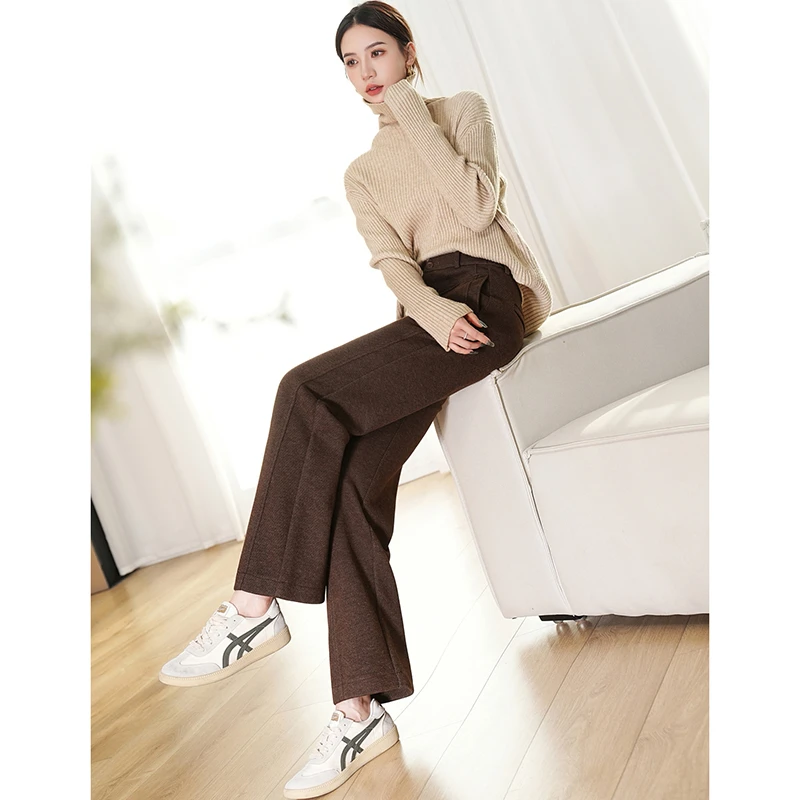 休闲外穿秋冬拼接醋酸羊毛呢直筒裤拼接醋酸羊毛呢直筒裤长裤804