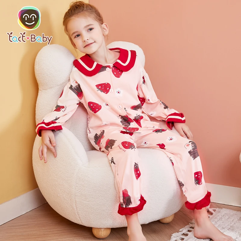 2042 春秋100%纯棉春秋睡衣小孩女孩中大童女童家居服儿童长袖