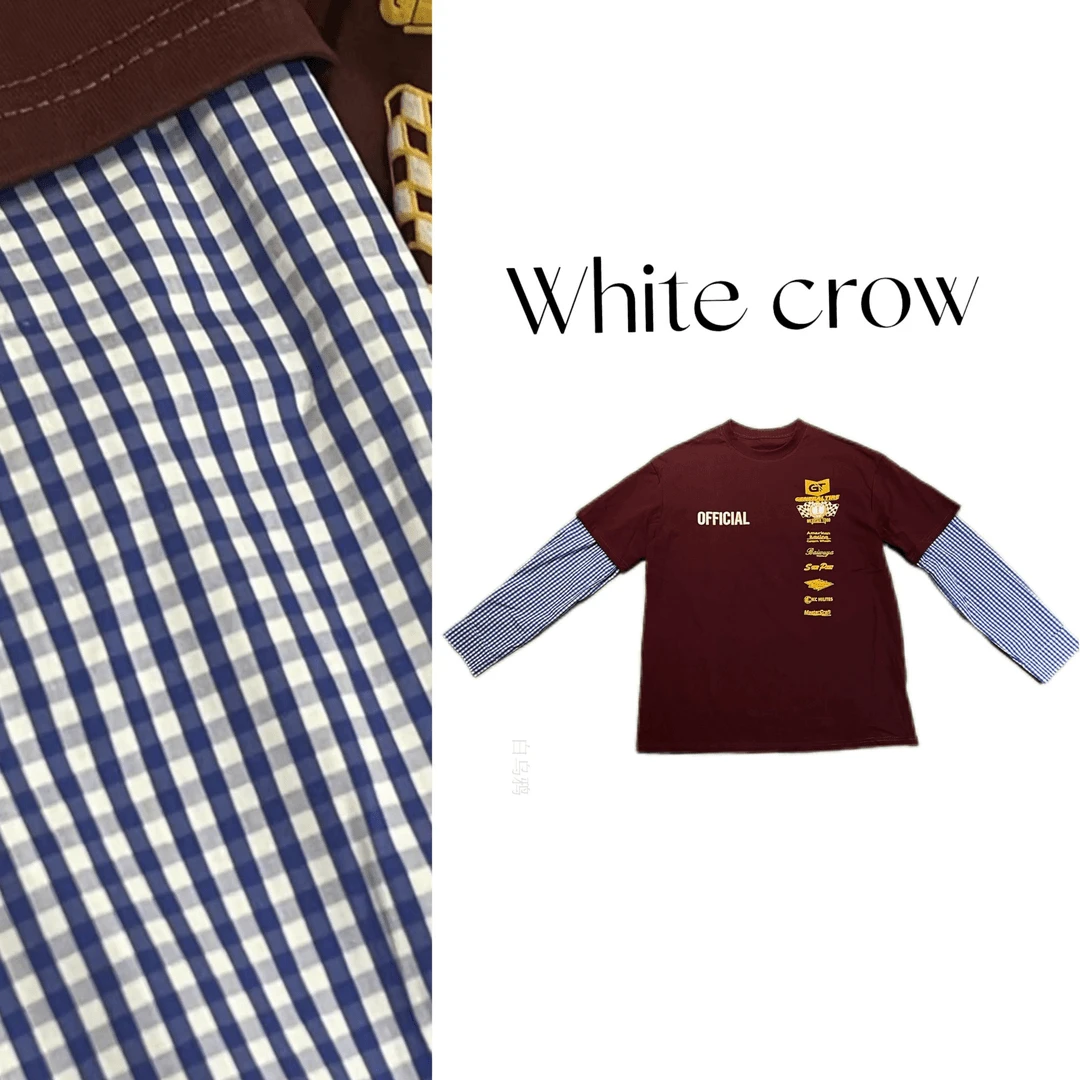 白乌鸦【字母假两件】秋季新款长袖T 恤 7161