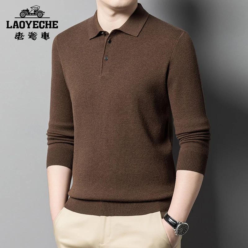 《100%全羊毛POLO衫》老爷车加厚500克2024百搭翻领针织柔软毛衣男