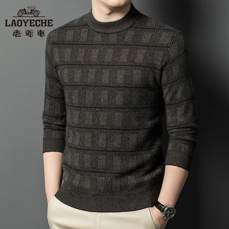 老爷车2024秋冬厚款高奢山羊绒羊毛衫时尚圆领加厚提花打底衫112
