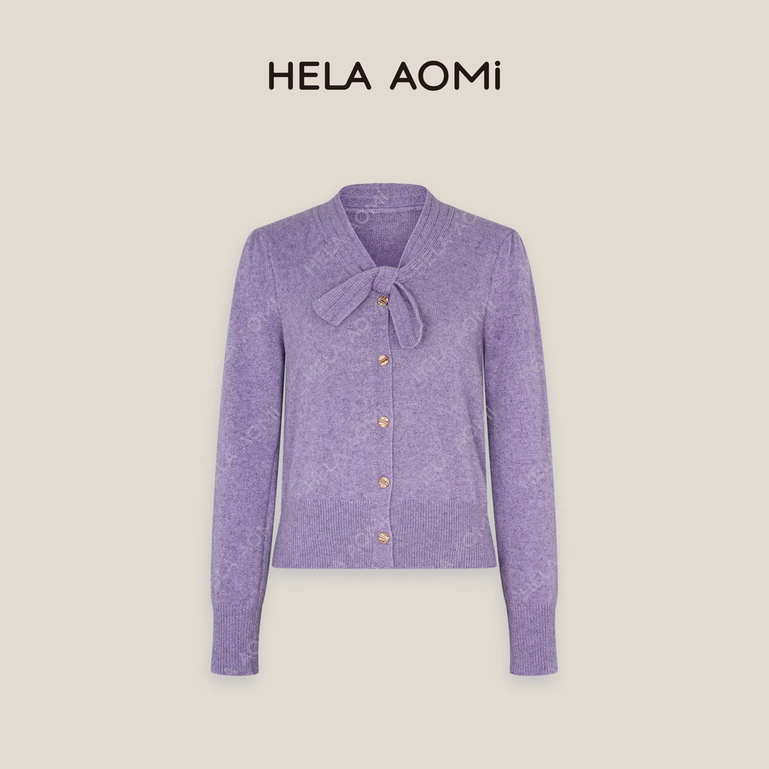 HELA AOMI“香芋紫”时尚蝴蝶结针织纯色百搭上衣CY4DM31529